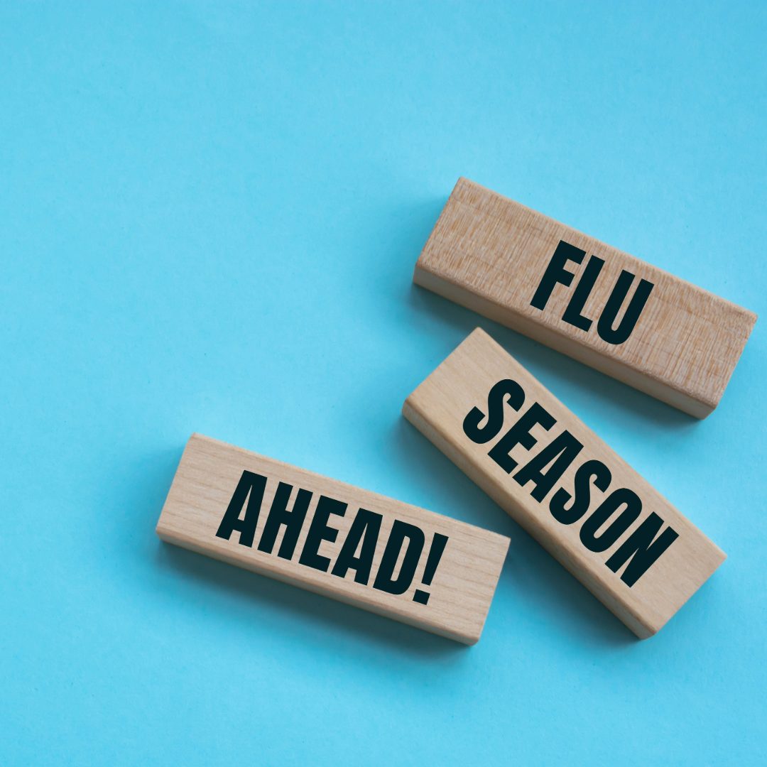 Blocks with flu season ahead written on them.